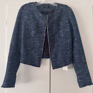 Theory Navy Tweed Cropped Blazer Jacket